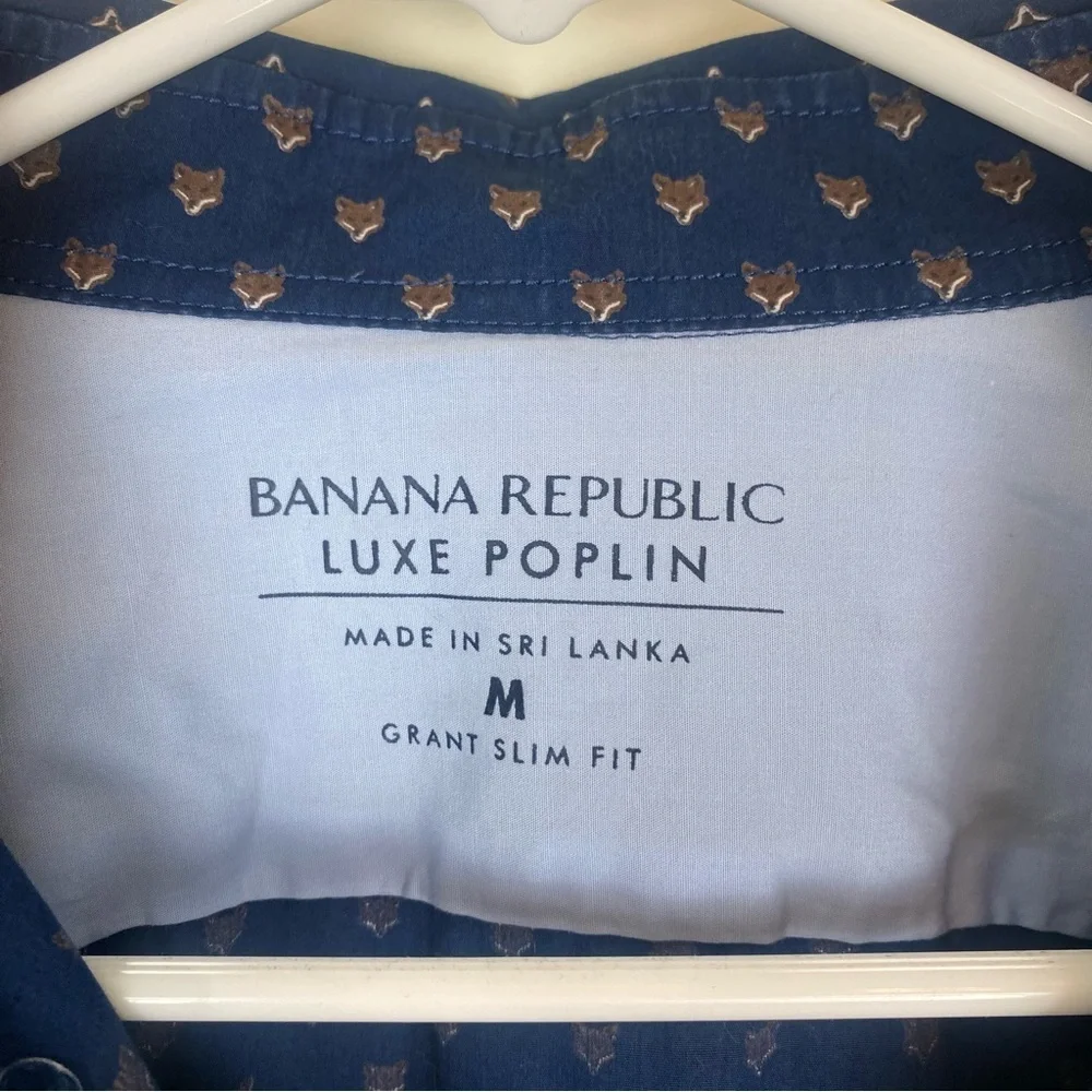 BANANA REPUBLIC Men’s Luxe Poplin Grant Slim Fit Button Down Shirt Fox Graphic M